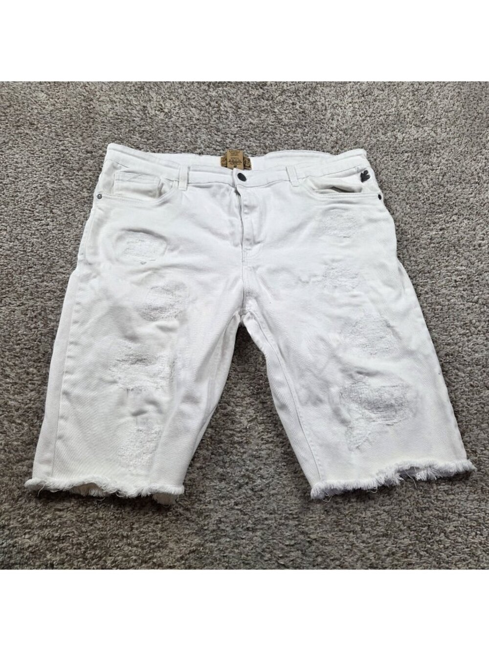 Grindhouse Denim Shorts Mens 42 White Urban Distressed Grunge Logo